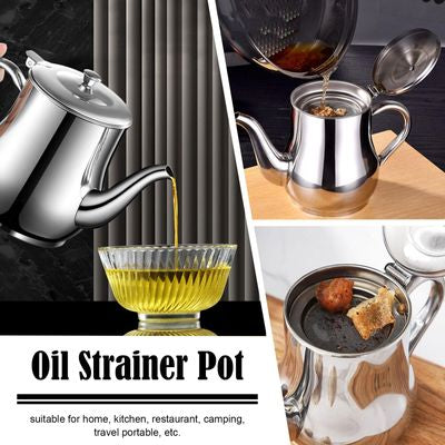 Oil Strainer Pot 32oz (Silver)