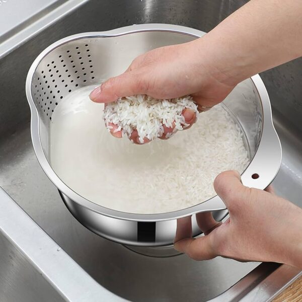 20 CM – Stainless Steel Washing Bowl With Side Drainer